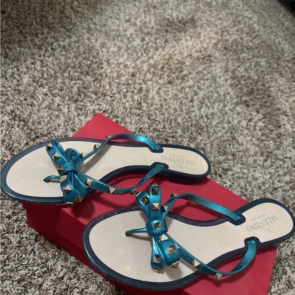 Valentino Women's Teal Studded Sandals